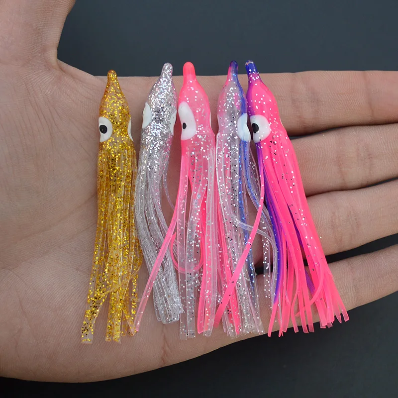 Octopus Skirts Lures 25pcs/set 5 Colors 5cm Saltwater Fishing Trolling Skirted Lure Soft Plastic Jig Glitter Bait | Товары для