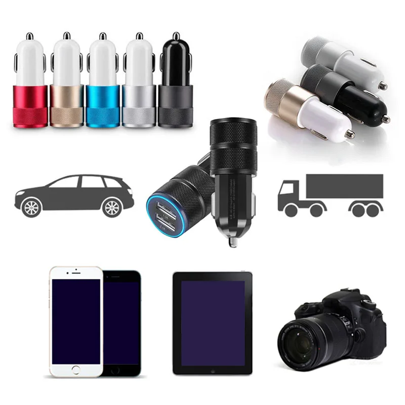 Универсальное USB Автомобильное зарядное устройство 2 1 в двойное металлическое