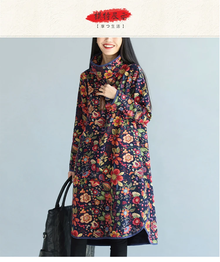 Модель 2016 года новый стиль осень-зима Для женщин Платья для Винтаж принт