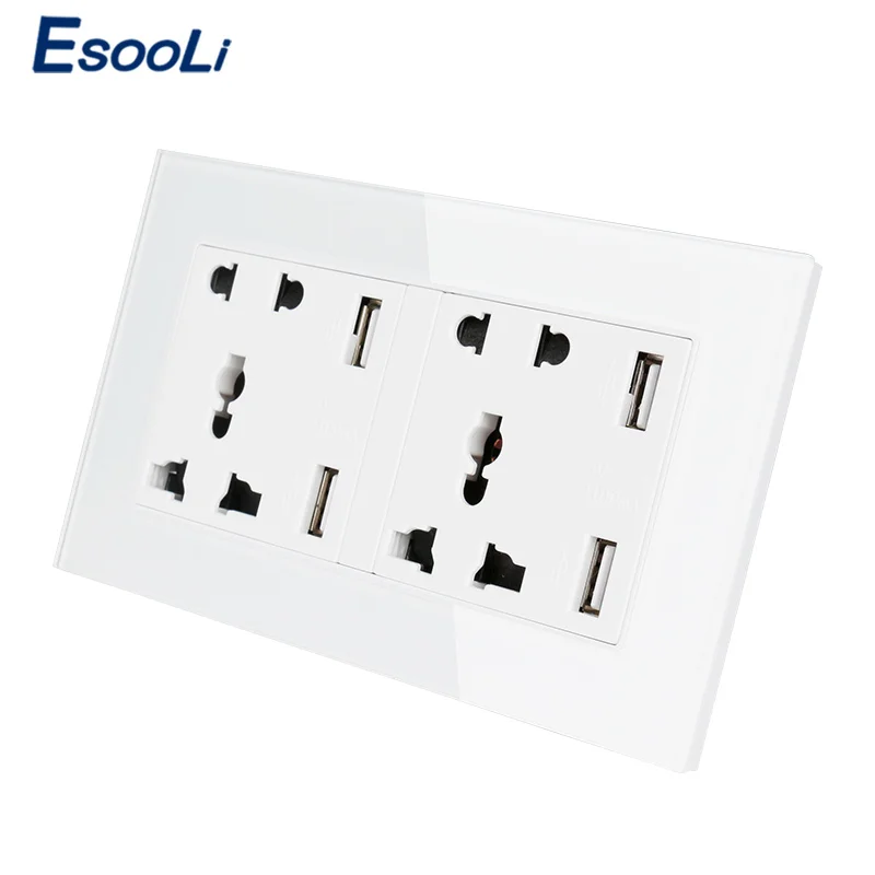 Настенная розетка Esooli двойная Универсальная Розетка с 5 отверстиями 4 USB