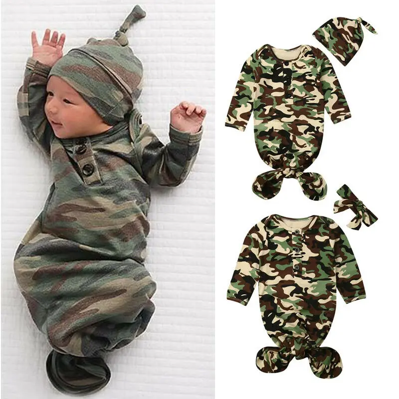 Одежда для сна новорожденных камуфляжный спальный мешок с длинными рукавами +