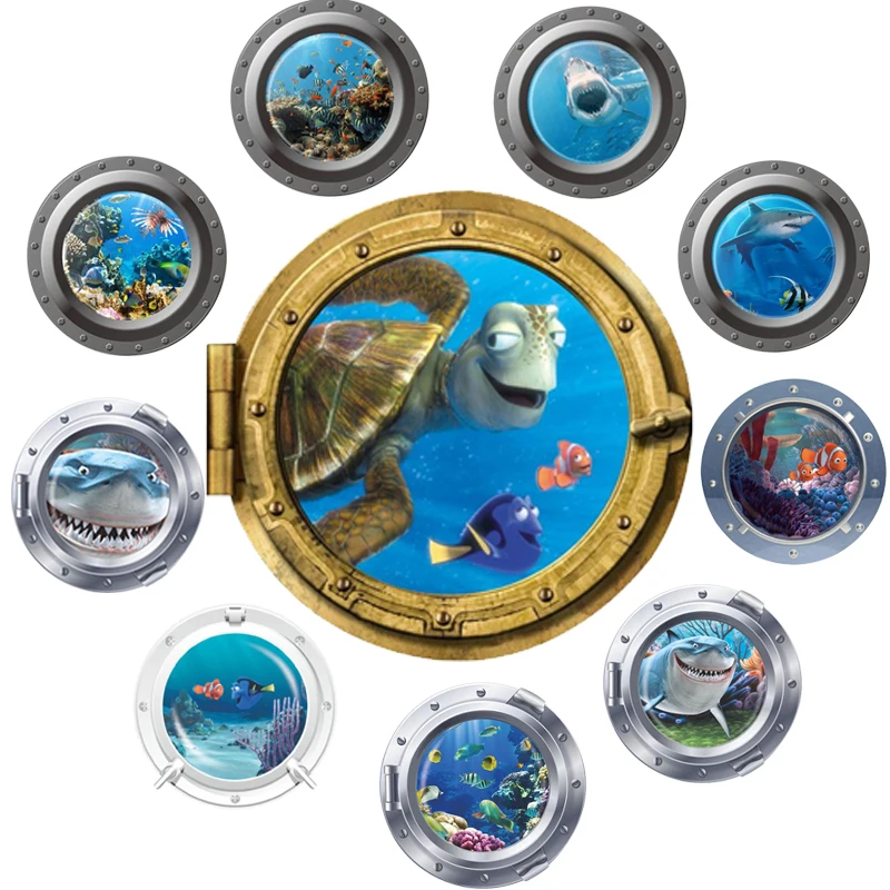 

Disney Cartoon Finding Nemo Creative 3D View Window Submarine Home Decor Wall Sticker Decal Home Decoration