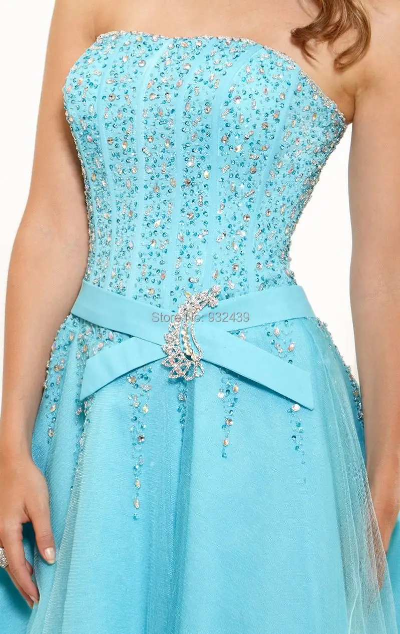 Strapless Neckline Graduation Gowns Homecoming Dresses With bow Peach Tulle Party Dress Crystal Embellishment | Свадьбы и торжества