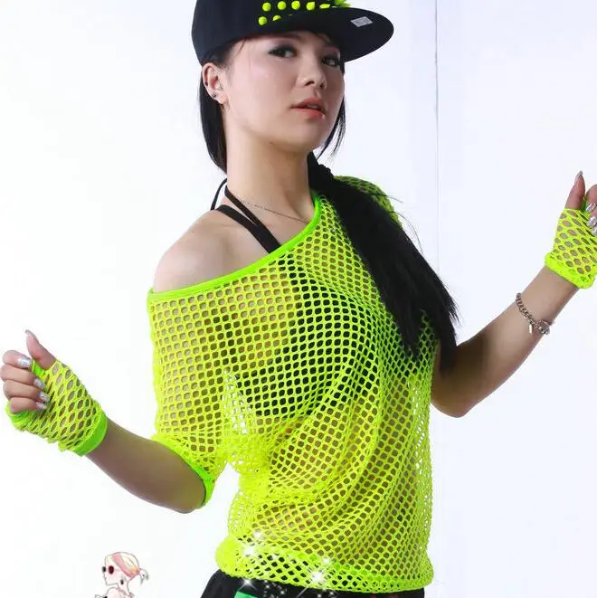 

#3368 2016 Summer Neon t shirts Hip hop Women Mesh top Outwear Stage dancewear women Neon clothes Sexy Fashion Punk Harajuku