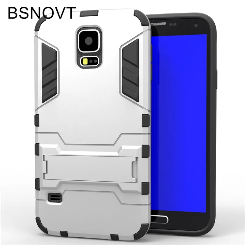 For Samsung Galaxy S5 Case Silicone + Plastic Kickstand Anti-knock Bumper Cover i9600 |