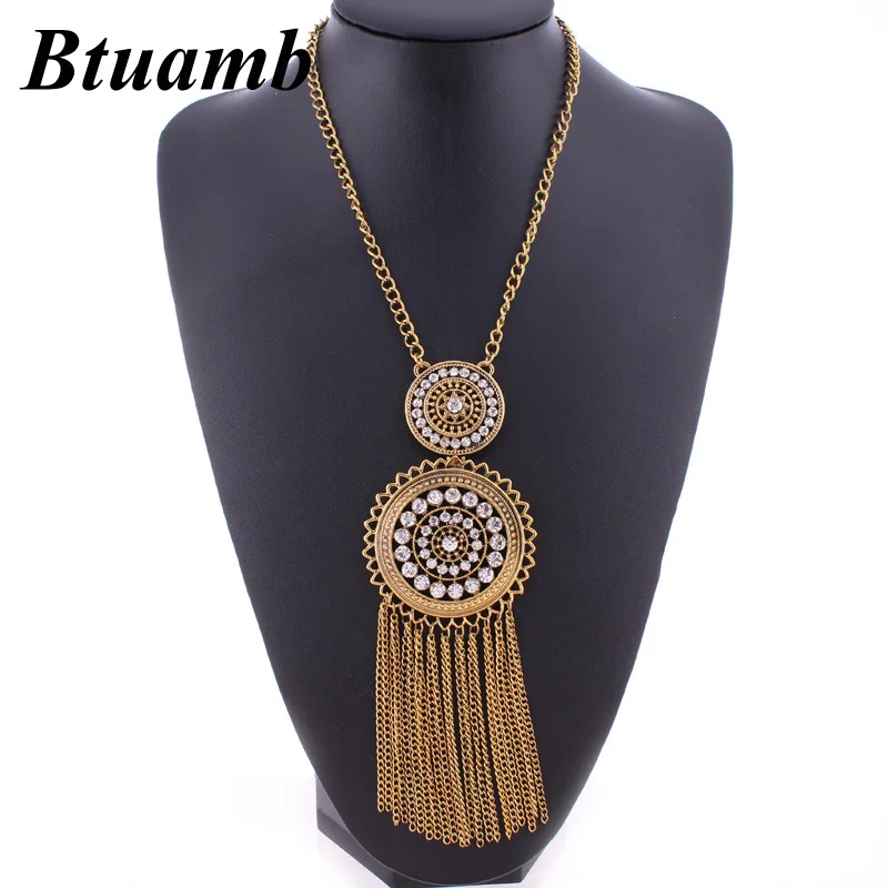 Btuamb Новый Boho цепи кисточкой ожерелья подвески панк Винтаж Кристалл Длинный