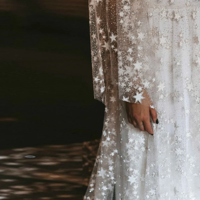 Женское длинное платье с блестками и звездами в стиле феи свадебное вечернее для