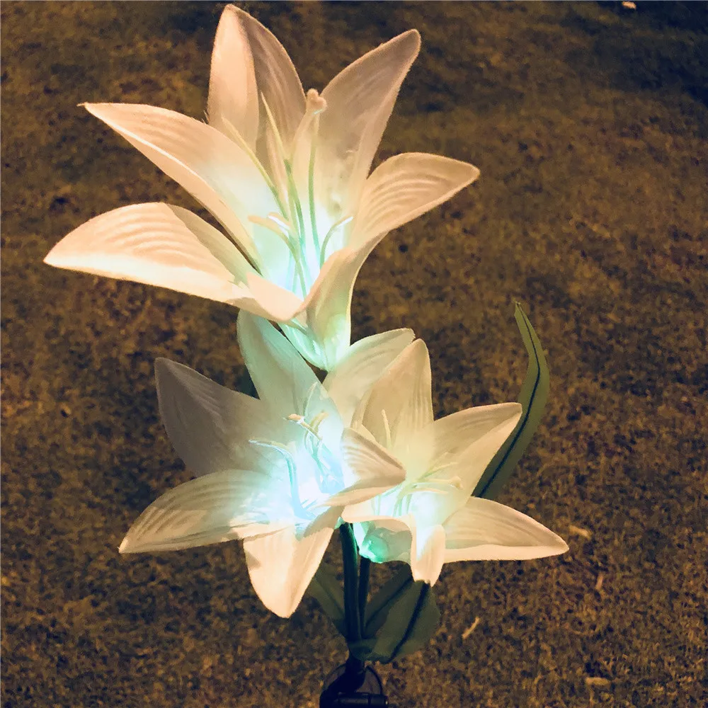 New High Quality Outdoor Solar Backyard Garden Stake Lights Powered 3 Lily Flower Drop Shipping | Лампы и освещение