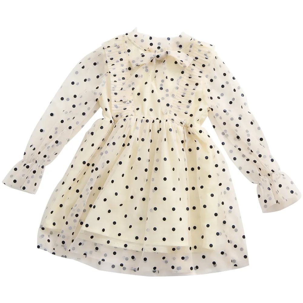 2019 Baby Girl Spring Summer Dress Kids girls Dot Printed Bow Long Sleeve Princess Dresses Child Kid Birthday Clothes Vestidos | Детская