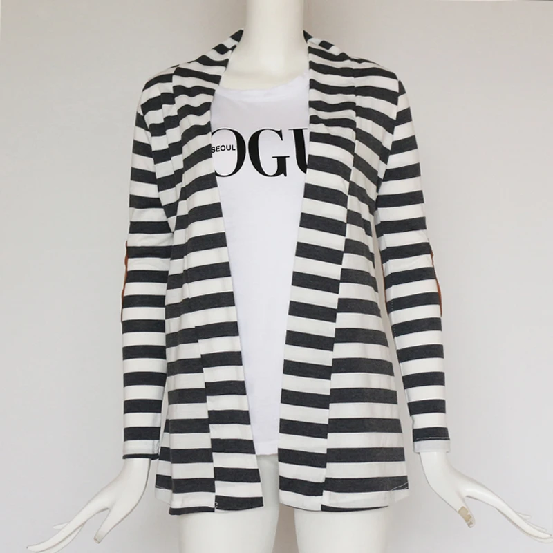 Женский кардиган в полоску повседневный Трикотажный Хлопковый свитер с длинным