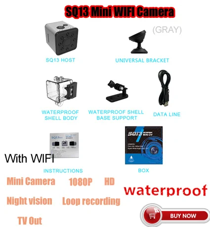 Оригинальная мини-Камера WI-FI Камера SQ13 SQ23 SQ11 SQ12 FULL HD 1080P Ночное видение Водонепроницаемый оболочки CMOS Сенсор Регистраторы видеокамера - Цвет: SQ13 GRAY