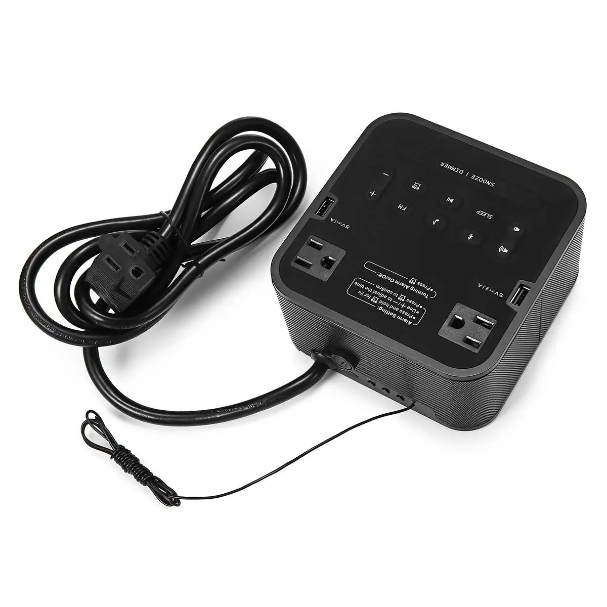 Беспроводной ЖК-цифровой будильник+ bluetooth-динамик+ fm-радио+ двойной usb-порт для зарядки+ розетка Регулируемая яркость