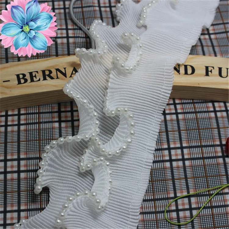 Бесплатная доставка 7 см белый бисером шифон плиссированные кружева украшения