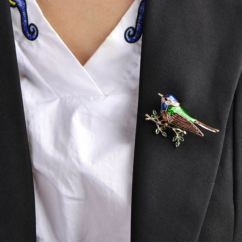 Женская Брошь Blucome брошь золотистого цвета с эмалью и цветными птицами