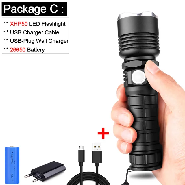 Package C 80000 люмен светодиодный фонарик XHP70.2 самый мощный светодиодный фонарик USB зум xhp70 xhp50 18650 26650 Перезаряжаемые Лучший лампа для кемпинга - Испускаемый цвет: Package C