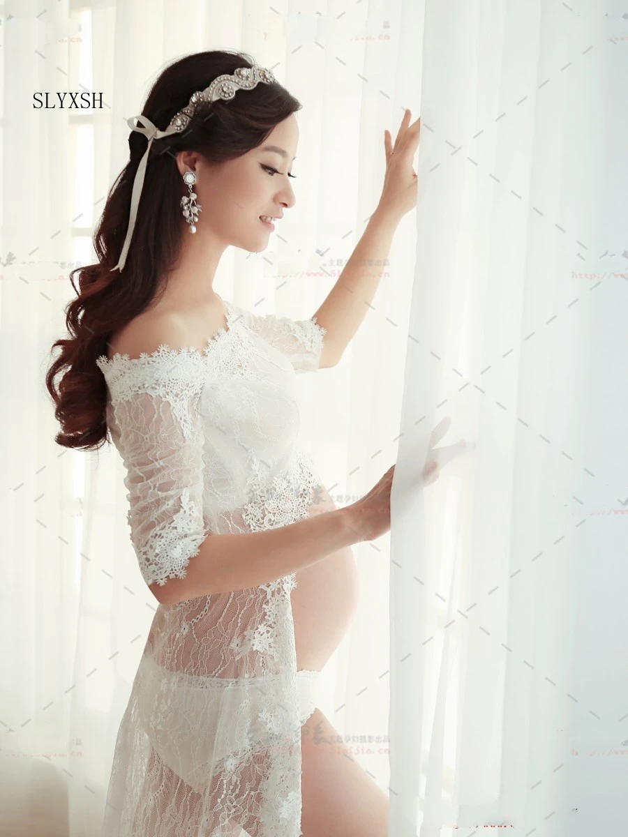 Красивый реквизит для фотосъемки беременных белое кружевное платье