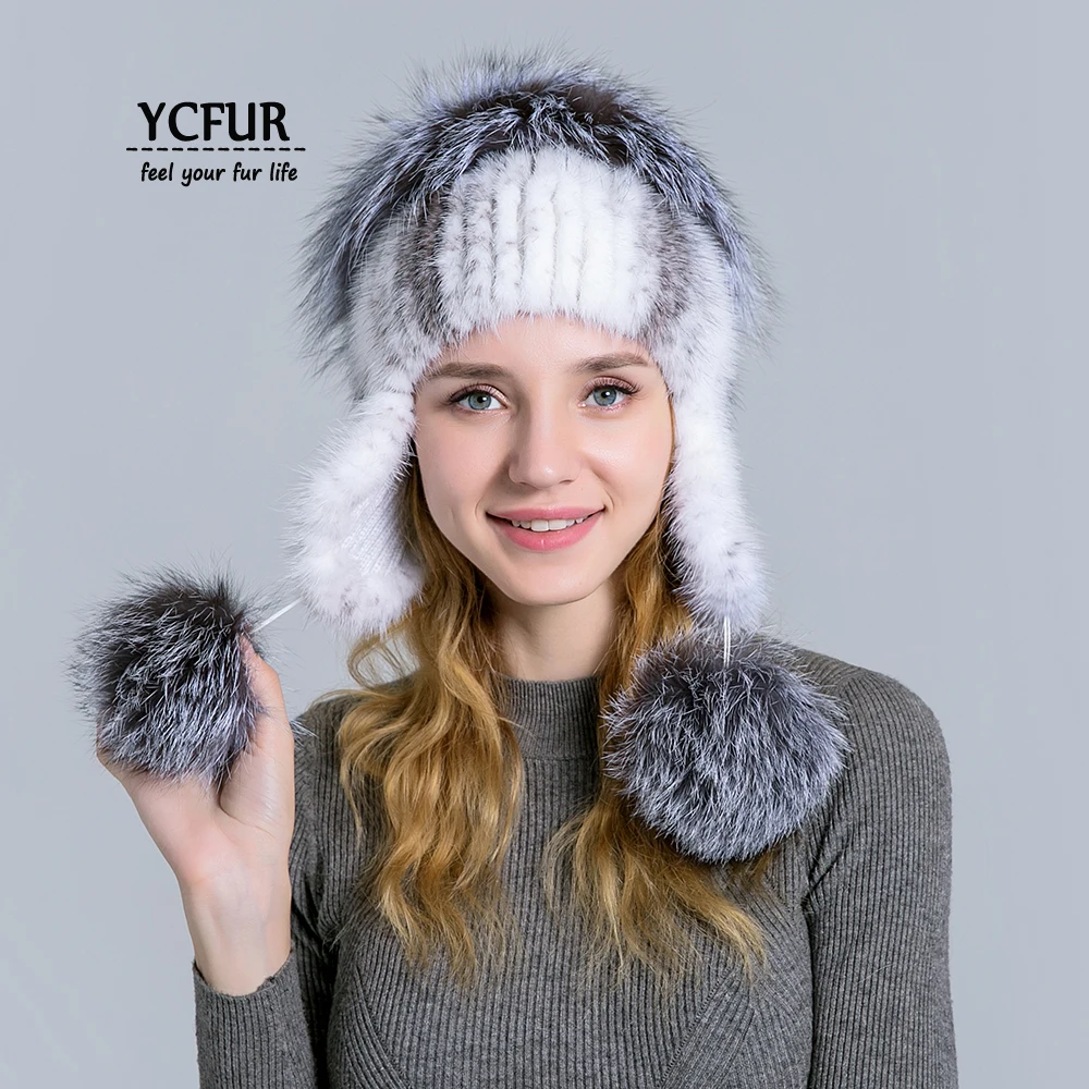 [YCFUR] куртка-бомбер Шапки Для женщин шить полосы норки меховая шапка Кепки уши теплее Silver Fox меховой Топ англичане Кепки s Шапки дамы