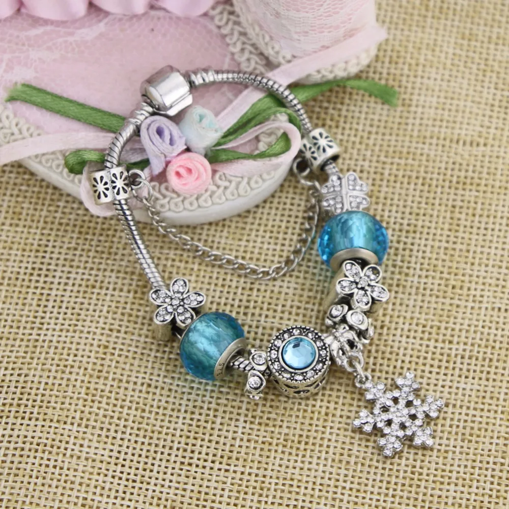 Endless Charms Bracelet &amp Bangle with two glass bead and unique zircon pendant for women Handmade wedding jewelry KM101 | Украшения и
