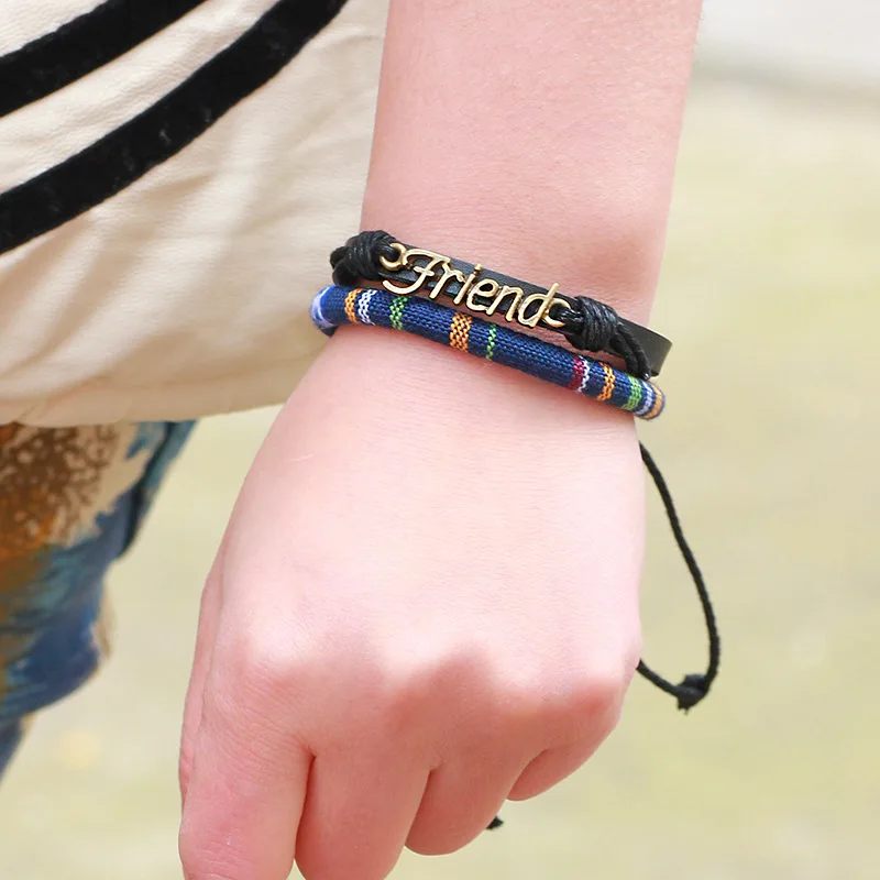 AINILIDAN New Fabric Art Wax Rope Woven Bracelets Wristband Vintage Bronze Friend Genuine Leather Bracelet Bangles | Украшения и