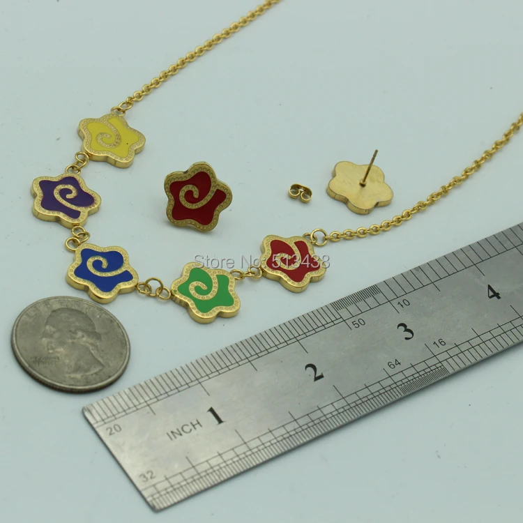 Женский/женский ювелирный набор с маленьким цветком ожерелье из нержавеющей