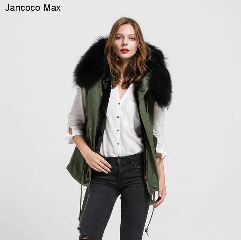 Jancoco Max новый зеленый жилет черная подкладка с настоящим воротники из меха енота