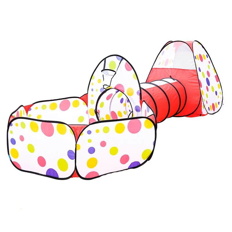 

Play Tent Foldable Portable Tunnel Three - Piece Set With Basket Ball Pool Pits Indoor/Outdoor Play House Toys For Children Kids