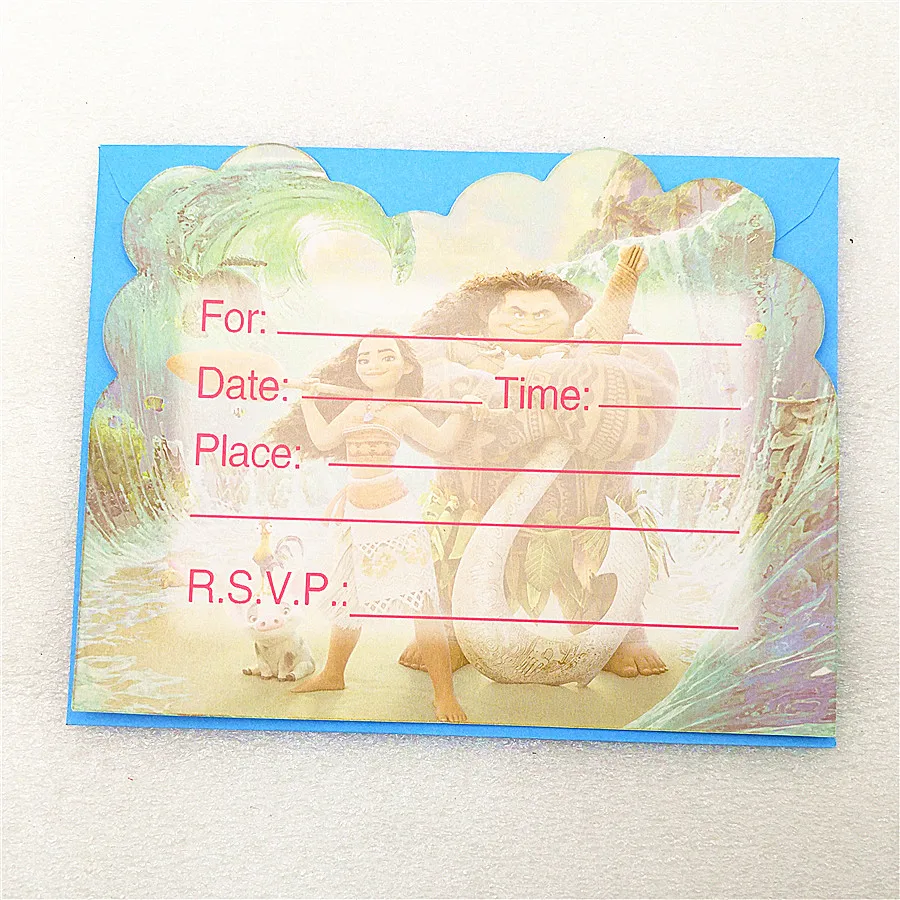 6pc Moana Invitation Card Envelopes For Kids Birthday Party Supplies Baby Shower Decoration Festival Favors | Дом и сад