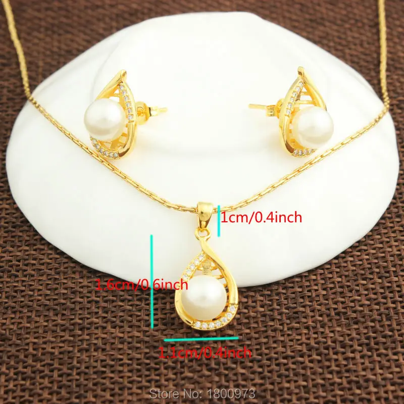 Роскошный золотой цвет имитация жемчуга кристалл кулон ожерелье серьги