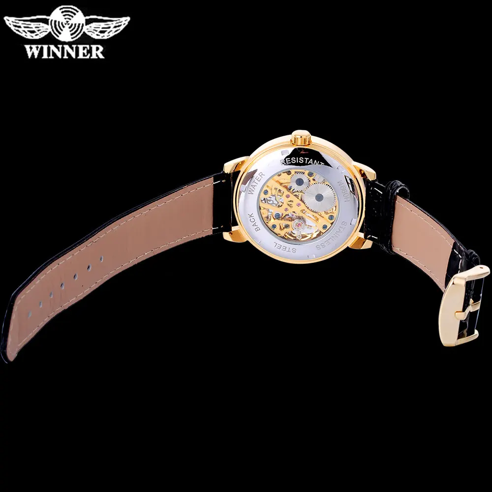 2018 winner famous popular hot mechanical brand for men man fashion casual classic skeleton watches gold white dial leather band free global shipping