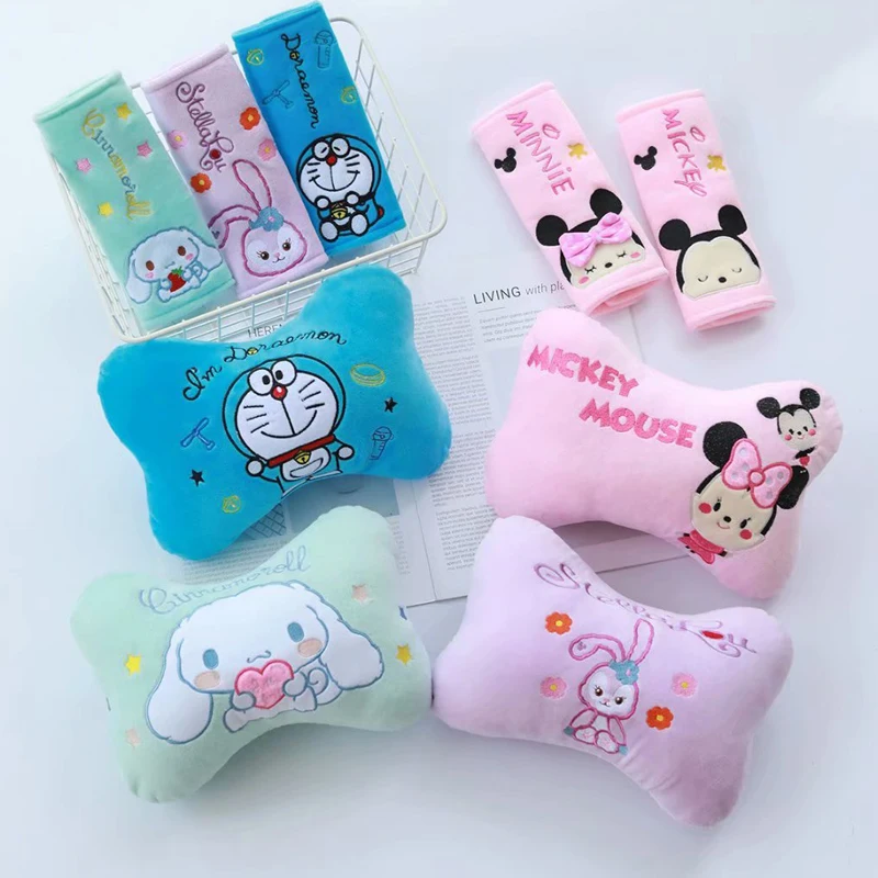 1 пара caroon Стелла Cinnamoroll Собака Дораэмон автомобиль плюшевая подушка для шеи Покрытие ремня безопасности Новинка детская мягкая игрушка