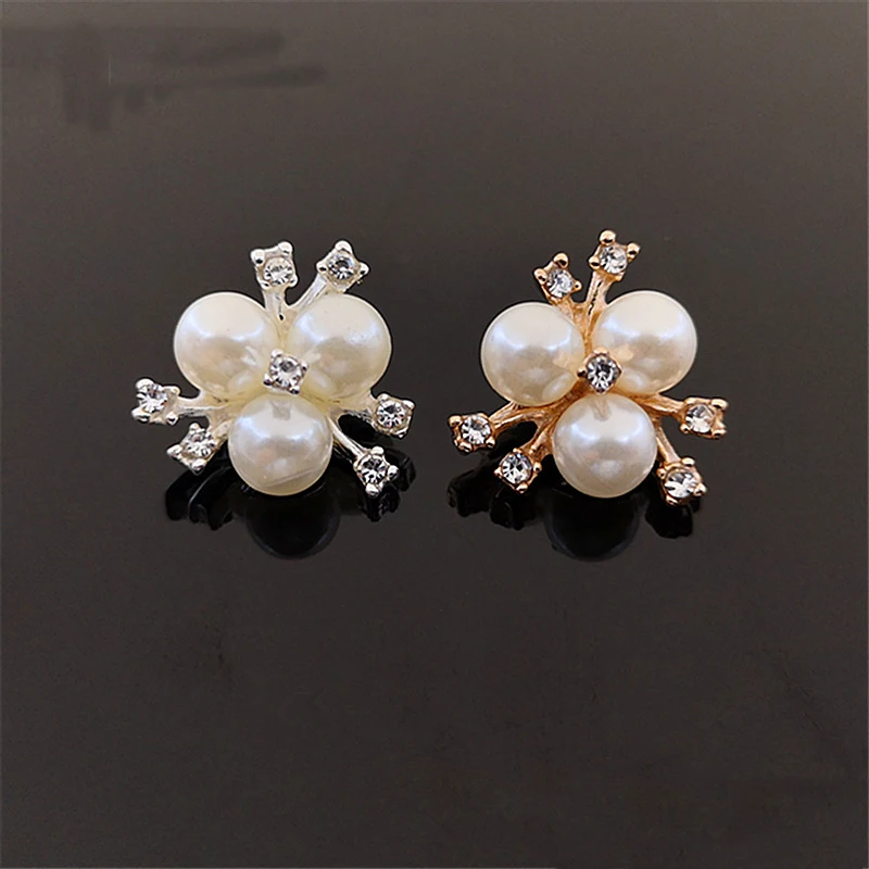 

10pcs/lot Gold Silver Color Flower ABS Imitation Pearls Beads with Rhoinestone Bead Caps for Brooch Hair Jewelry Making Findings