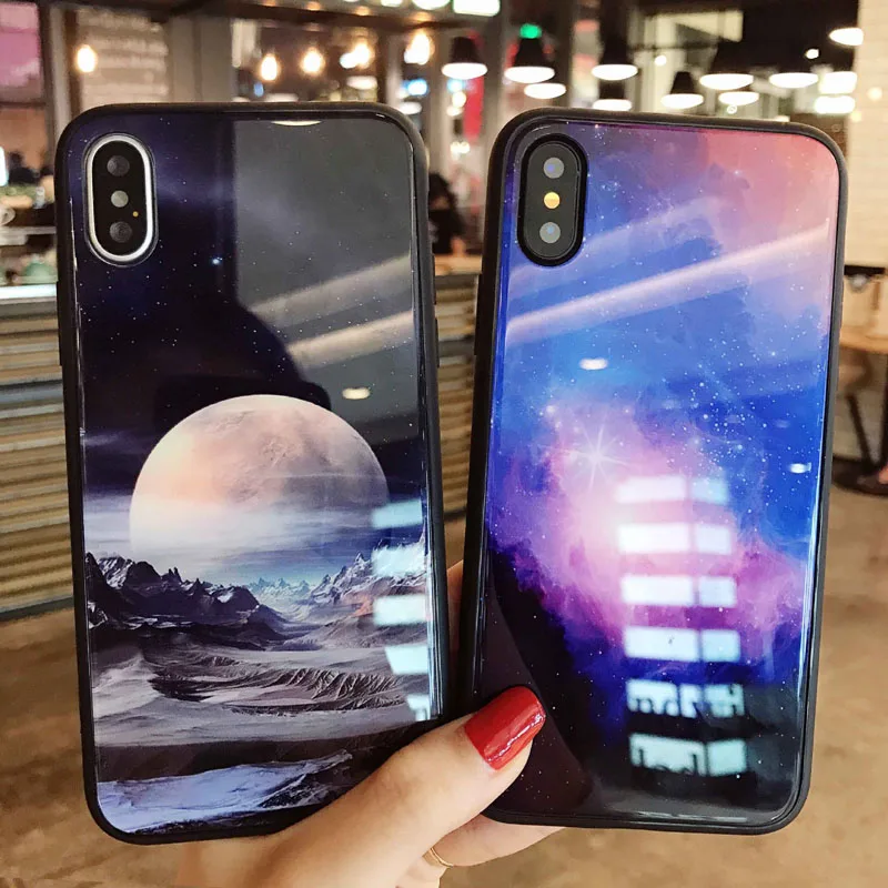 Jiban для IPhone X 6S 7 8 плюс роскошный звездное небо луны и звезд Горный пейзаж зеркало