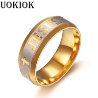 christian teach christ jesus cross ring for men cool gold color stainless steel male rings religious jewelry