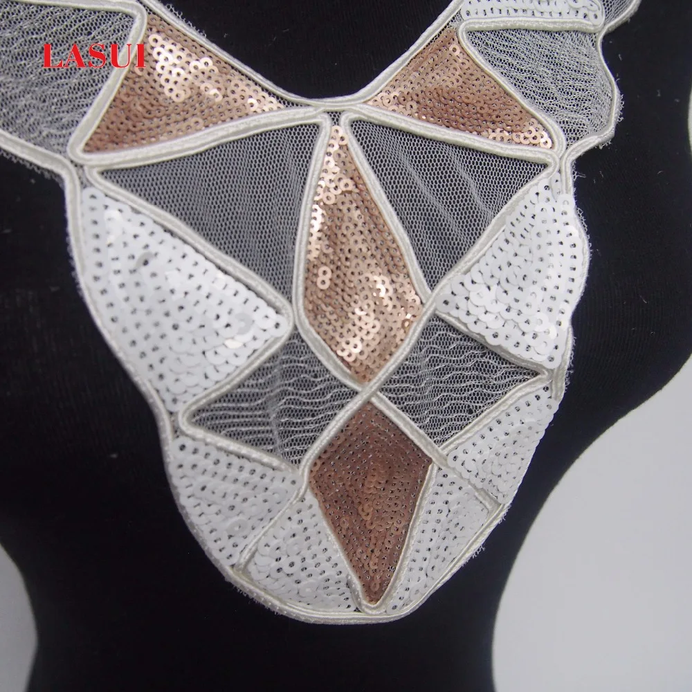 LASUI классический 19*31 см = 1 шт. бело золотые блестки кружевной воротник сетка