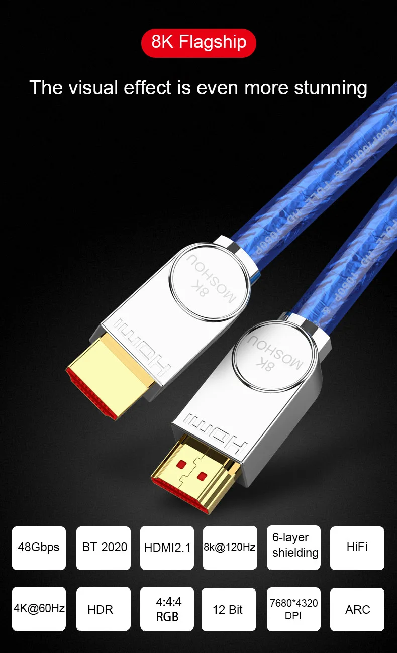 HDMI кабели 2,1 8K 120Hz HDR 48 Гбит/с HIFI ARC 12 бит 7680*4320 px с Аудио& Ethernet 1 м 2 м 3 м 4 м 5 м HDR 4:4:4 MOSHOU усилитель
