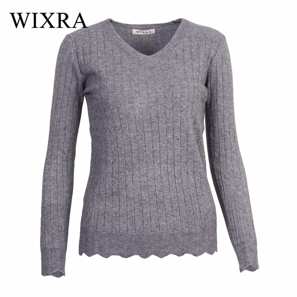 Wixra 2017 Осень Зима Новые Модные Женские однотонные тонкие пуловеры с v-образным