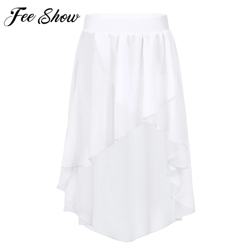 

Kids Girls High-Low Elastic Waistband Chiffon Skirt Professional Ballet Tutu Child Jazz Dance Studio Skating Practice Dancewear