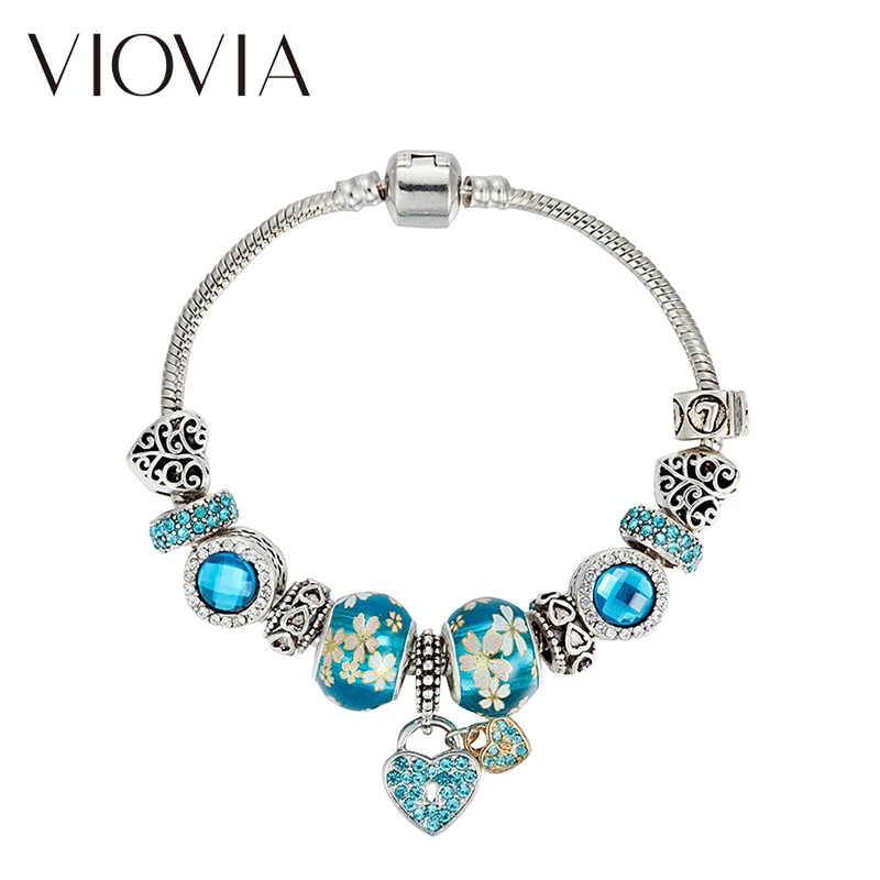Лидер продаж женские браслеты VIOVIA в форме сердца с синими кристаллами B16071|bracelets