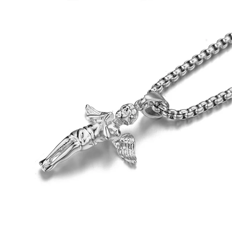 Титановая сталь Hands Pray Angel ожерелье Модная Золотая цепочка трендовая крутая подвеска Мужская хип-хоп металлическая Бижутерия Золотое серебро
