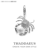 cz pave pearl crab charms pendants fashion sea beach jewelry for women girl bracelet 925 sterling silver jewelry making