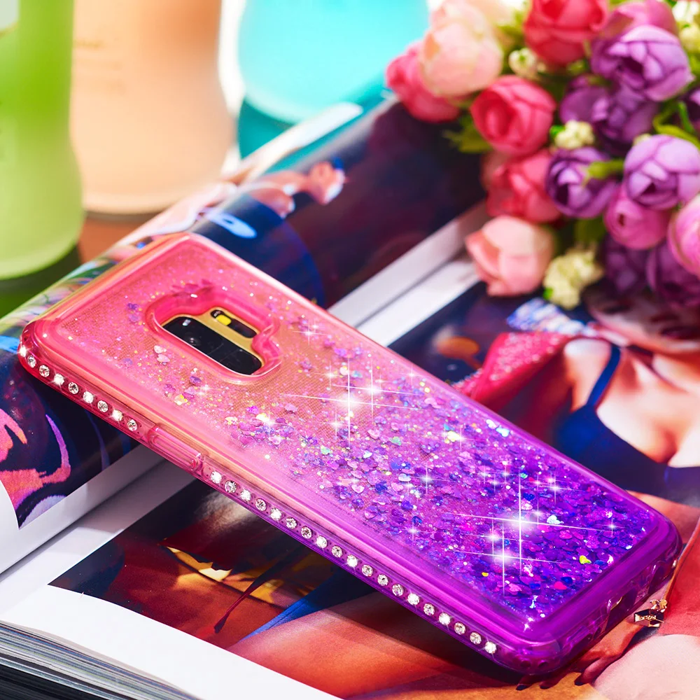 Алмазные наклейки на ногти сердечки чехол для Samsung Galaxy S8 S9 плюс градиентный