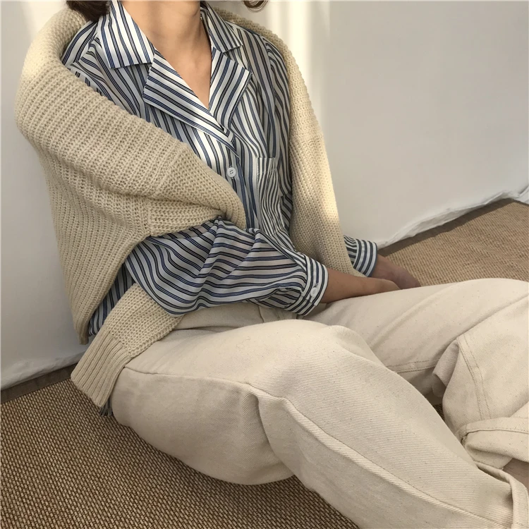 GRUIICEEN весна блузки женские 2019 полосатый длинный рукав Повседневная блузка