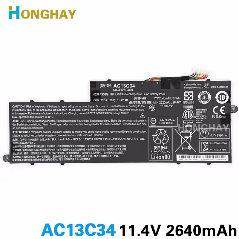 Honghay AC13C34 аккумулятор для ноутбука acer Aspire V5-122P ICP5/60/80 V5-132 E3-112 V5-122 ЖК 11,4 в 30wh 2640 мА-ч