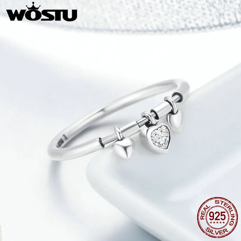 WOSTU Новое поступление 925 пробы Серебряное блестящее сердце прозрачное CZ Anel женское кольцо женское свадебное обручальное ювелирное изделие FIR215