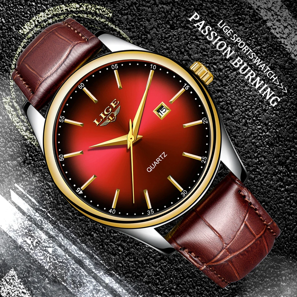 

2022 LIGE New Mens Watches Top Brand Luxury Creative Dial Watch Leather Date Waterproof Quartz Wristwatch Relogio Masculino+Box
