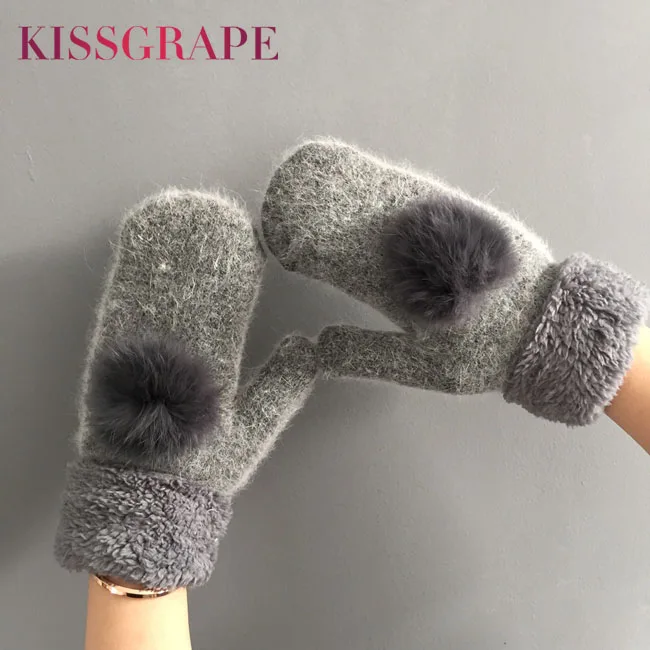 Брендовые двухслойные женские зимние теплые перчатки для девочек вязаные с