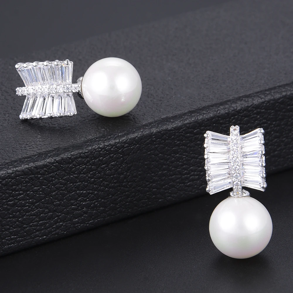

SISCATHY Elegant Cubic Zirconia Simulated Pearl Earrings For Women Wedding Jewelry pendientes Stud Earrings mujer mod 2019