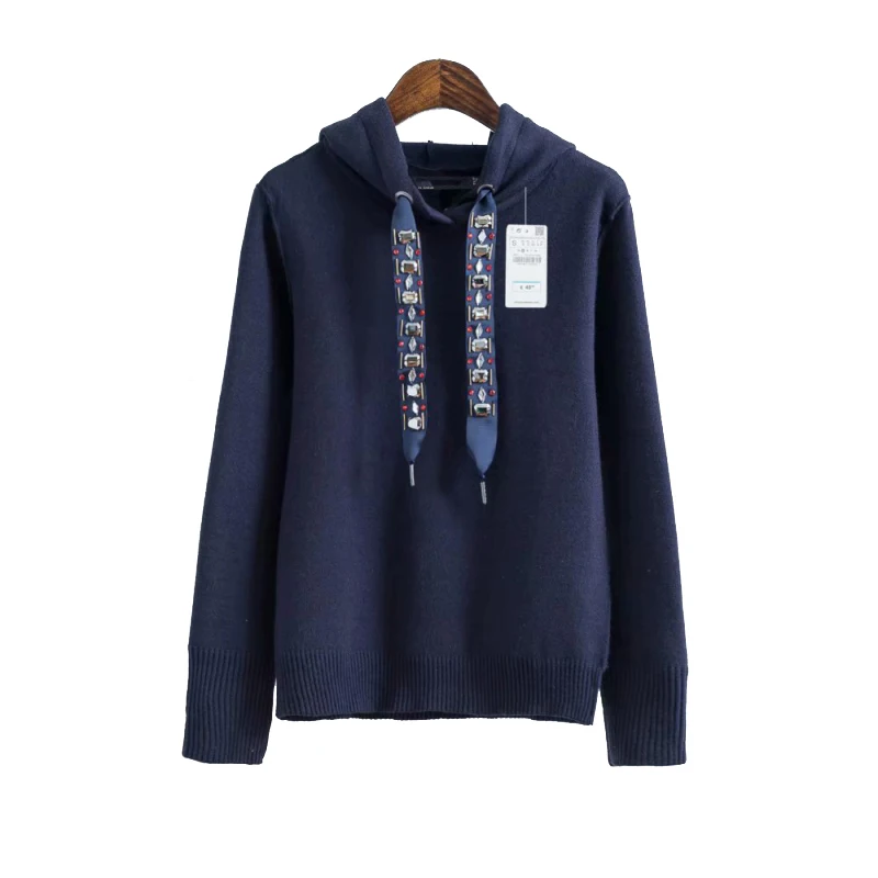 Elegant Female Knitted Beading Sweaters for Womens Jewelry Decoration Hooded Pullovers Women Winter Knitwear Girls Chic Clothes | Женская