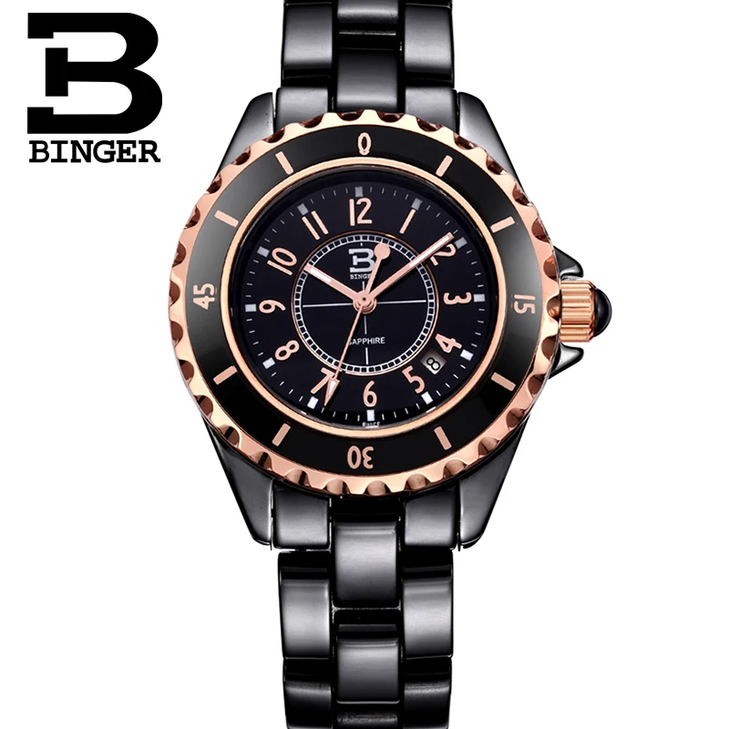 

New arrival Switzerland luxury brand Wristwatches Binger ceramic quartz Women's watches Water Resistant clock B8008A-2
