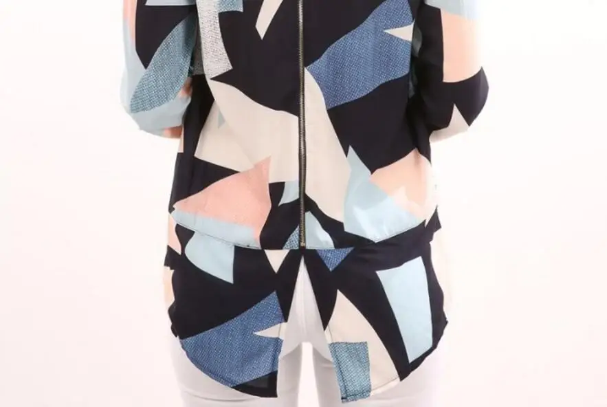 Женская блузка с длинным рукавом геометрическим узором на молнии сзади